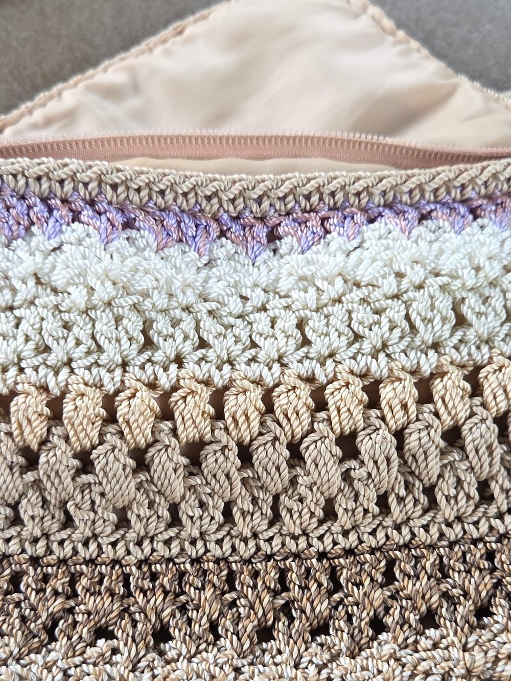 the sak - Handcrafted Crochet Crossbody Bag - Cream, Tan & Lavender Accent